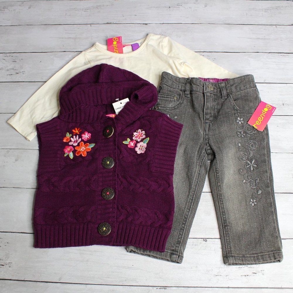 Greendog Baby Girl's Jeans Sweater Top Size 18 Months Lot Embroidered